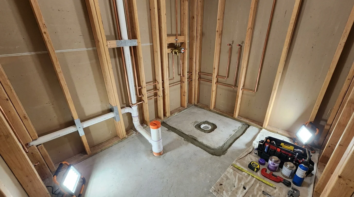 Bathroom rough-in plumbing during remodel by Johns Plumbing LLC in Steinhatchee