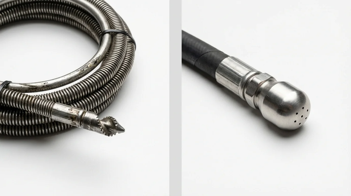 Drain snake cable and hydro jetting nozzle used for drain cleaning in Steinhatchee, FL